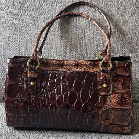 BRAHMIN Brown Croc Embossed Leather Satchel Bag - Picture 4 of 12